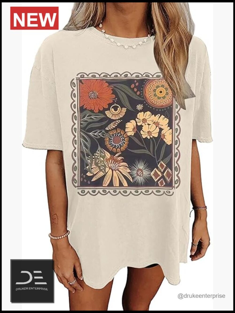 Oversized Flower Graphic T-Shirt Cotton Polyester Spandex Summer Casual Tee